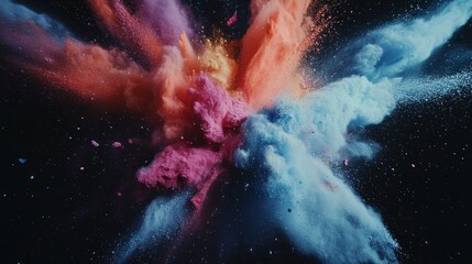 A vibrant explosion of colored powder creating an artistic and dynamic visual effect.