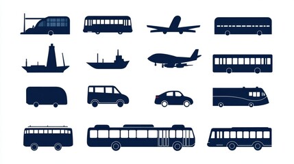 Fototapeta premium A collection of transport silhouette icons in glyph style.