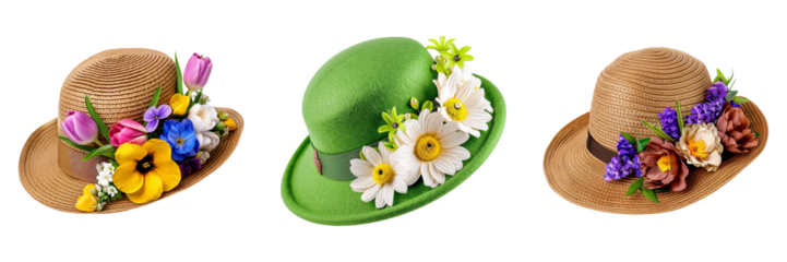 Elegant Easter Bonnet with Spring Flowers Isolated