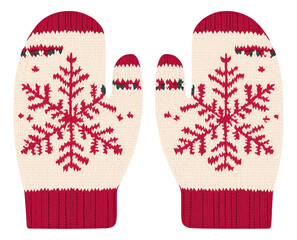Warm knitted mittens with snowflake design, perfect for winter