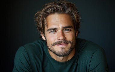 Obraz premium man with casual t-shirt is smiling at the camera, solid color background