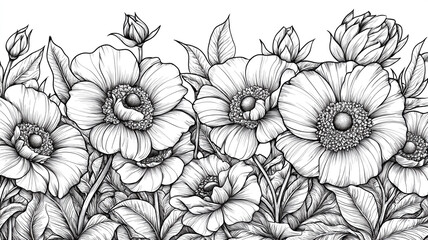 Elegant Black and White Anemone Flower Illustration