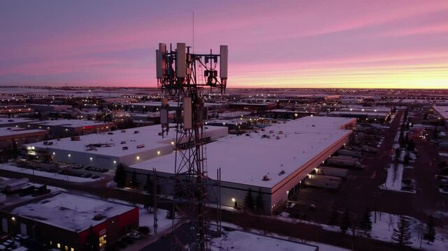 A cell tower at sunrise.