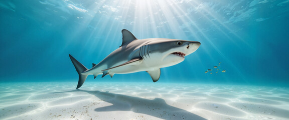 Naklejka premium Celebrating World Wildlife Day with a focus on the majestic shark in crystal clear waters