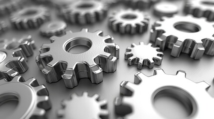 Industrial mechanisms in close-up metal gears manufacturing environment high angle view mechanical concepts