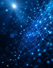 Fototapeta premium Abstract Digital Grid with Glowing Blue Points and Light Beams