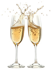 PNG 2 glasses of splash champagne toasting cheers drink wine.