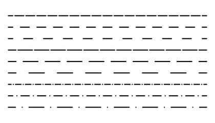 Set of long dotted line connection. different types of long dashed line. collection of lines for notebook pages. different dotted lines