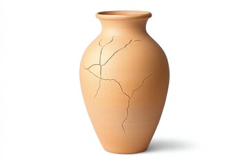 A simple terracotta vase with a rustic finish, featuring intricate cracks that add character and charm to its design.