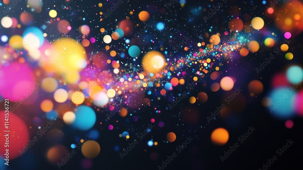 Poster a vibrant, abstract background filled with colorful bokeh lights and a cosmic feel.