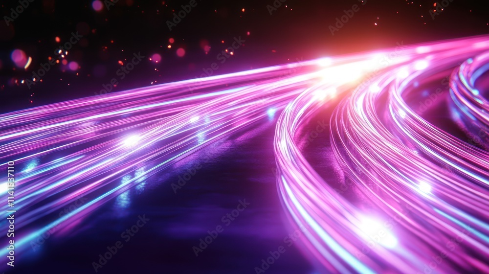 Poster a vibrant, abstract representation of light trails in motion, creating a dynamic visual effect.