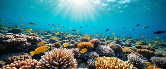 Celebrating World Wildlife Day with vibrant coral reefs and colorful marine life in crystal clear waters
