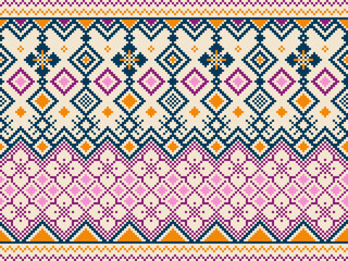 Pixel geometric ethnic pattern design for clothing, textile, wrapping, background, wallpaper, carpet, embroidery