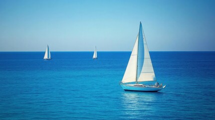 Fototapeta premium Tranquil Sailboats on Calm Blue Ocean Under Clear Sky