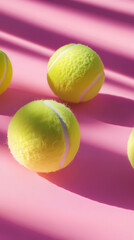 Obraz premium Tennis balls lined up on a pink background