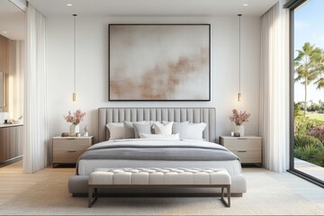 Calm Bedroom with a Cozy Bed and Soft Natural Lighting - 