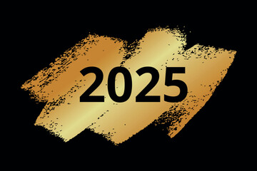 2025 vector text on gold textured. Gold 2025 on black background. Happy new year card, banner