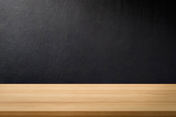 Empty wooden table top and color dark or gray wall background for showing products and advertisers. Template mock up for display of product. product promotion in the wall. for display or montage.