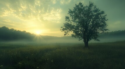 Obraz premium Solitude Sunrise: Serene Landscape Photography