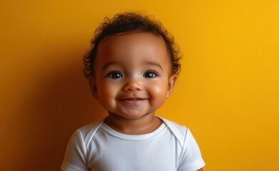 Africa American young boy with hair and a t-shirt is smiling