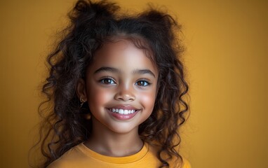Africa American young girl with hair and a t-shirt is smiling