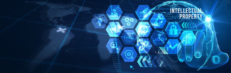 Business, technology, internet and network concept. Virtual screen of the future and sees the inscription: Intellectual property. 3d illustration