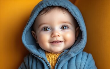Asian boy or girl smiling with coat in studio color background
