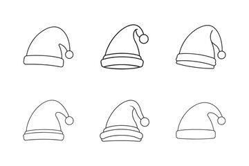 Black And White, Seamless pattern with hand drawn hats of Santa Claus