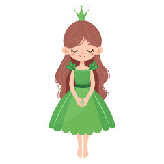 cute cartoon princess in green isolated on transparent background