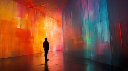 A Solitary Figure in a Vibrant, Colorful Room