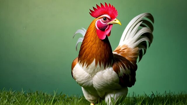 a rooster on a green background