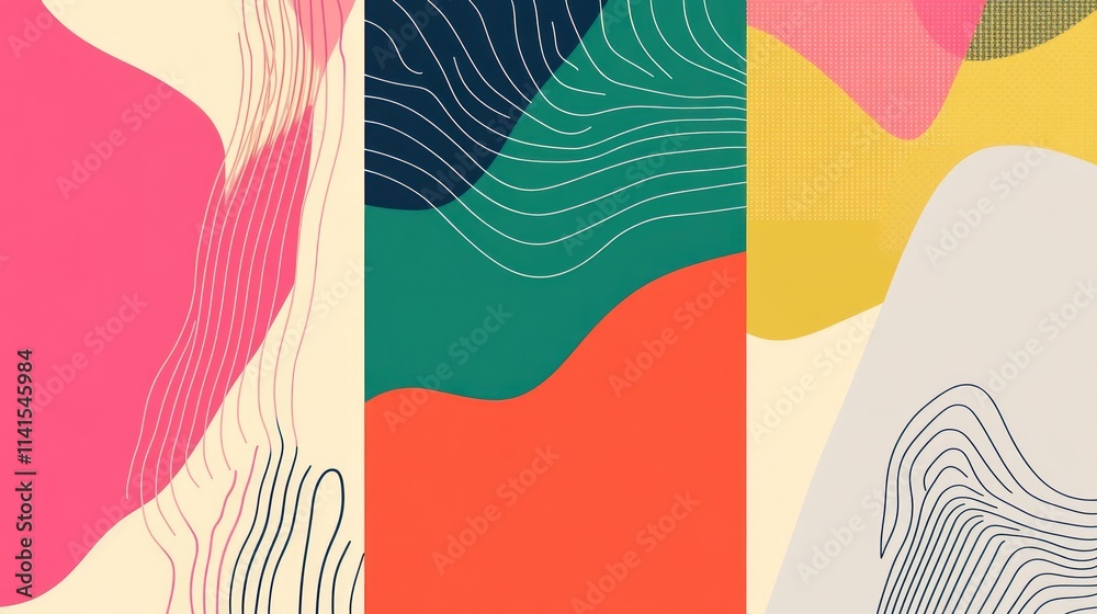Poster Abstract design featuring colorful shapes and wavy lines for artistic or graphic use.