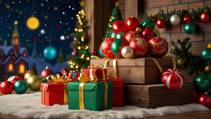 Christmas-themed balloons in the shape of iconic Christmas attributes