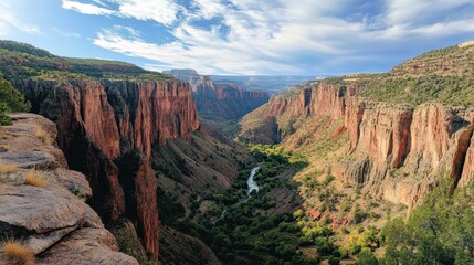 A canyon with a river running through it