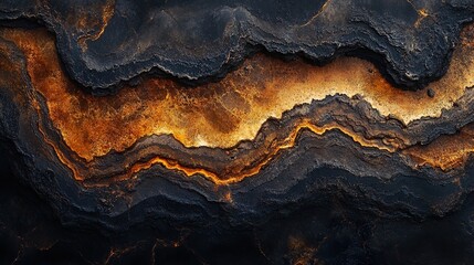 Naklejka premium Abstract Rock Formation: Golden Veins in Dark Stone