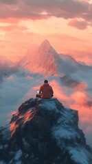 Fototapeta premium digital nomad lifestyle showing, digital nomad lifestyle featuring, Nomadic Lifestyle in a Serene Mountain Setting