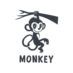 Silhouette logo of a hanging monkey.