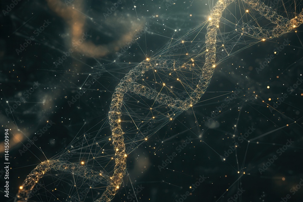 Poster a captivating visualization of dna strands intertwined with glowing connections, representing the co