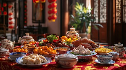 Fototapeta premium Lunar New Year Feast Table