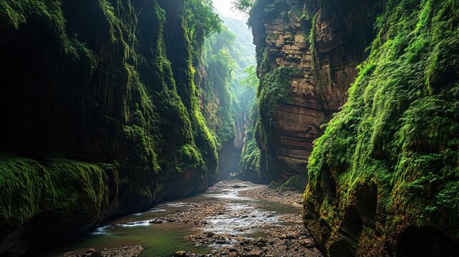 A river with a green forest on either side