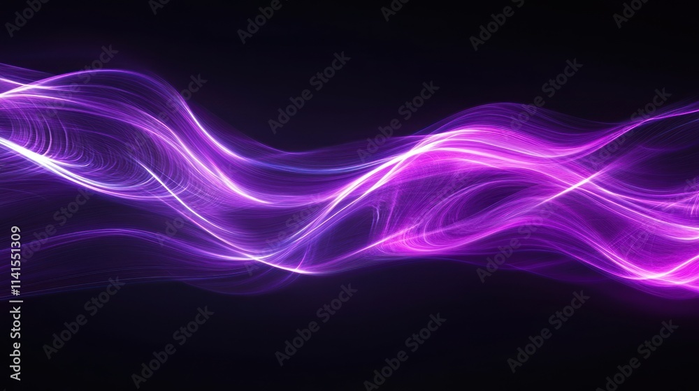 Poster Abstract waves of light in purple hues on a dark background, creating a dynamic visual effect.