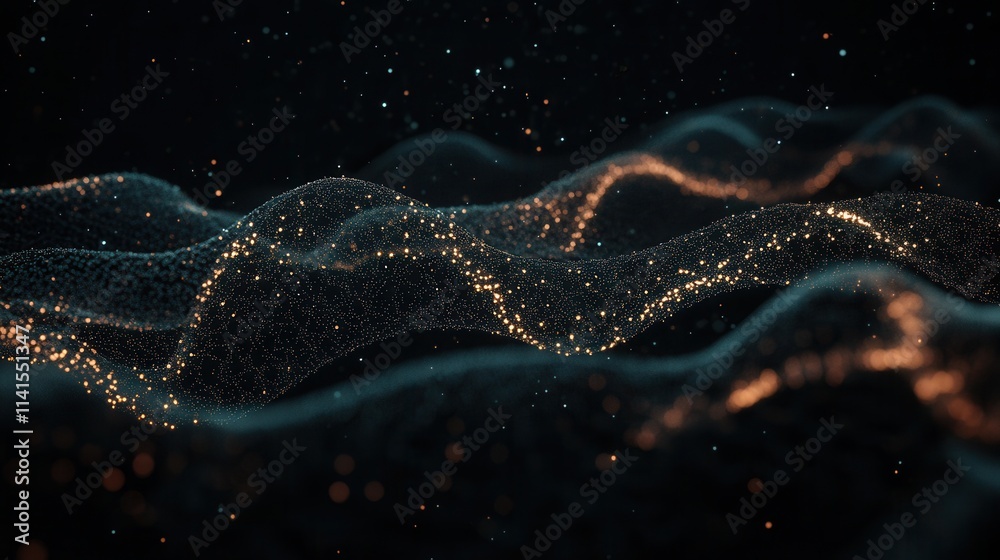 Aufkleber An abstract image featuring flowing waves of light and particles against a dark background, creating a mesmerizing, dynamic visual effect.