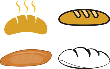 Baguette style bread loaf vector illustration in four different styles.