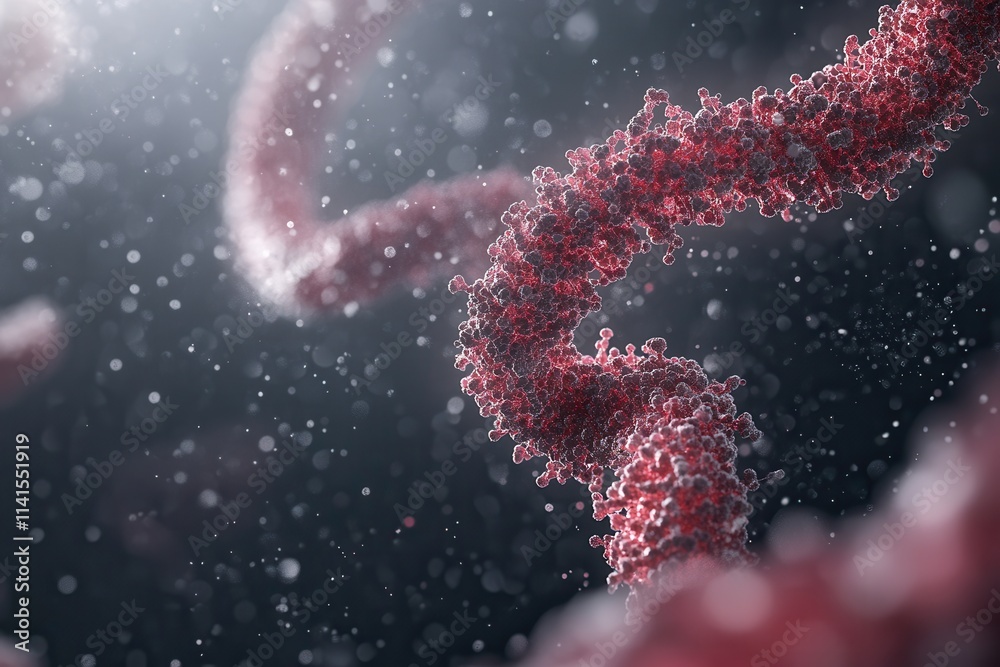 Poster a digital rendering of molecular structures resembling dna strands, showcasing intricate details in 