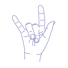 Hand gesture. Sign language. Contour vector illustration. Index, middle, ring, little fingers and thumb