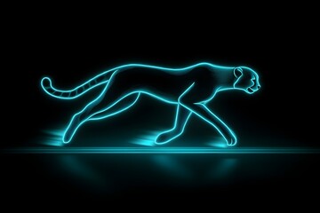 A dynamic neon silhouette of a cartoon cheetah sprinting through the night on a black background.