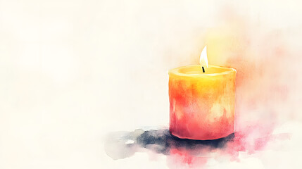 watercolor style lit candle with soft warm hues creates serene atmosphere
