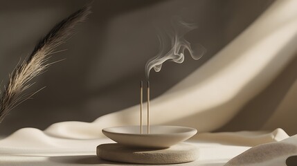 Minimalist Incense Setup for Relaxation and Mindfulness in Neutral Tones : Generative AI
