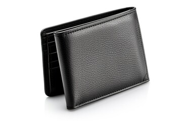 Naklejka premium Black Leather Wallet on White Background