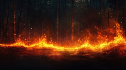 Naklejka premium A vivid depiction of flames in a forest, illustrating the destructive power of fire.